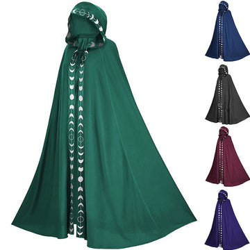 Medieval Renaissance Hooded Cape Printed Cloak for Halloween Cosplay Costume Becostume
